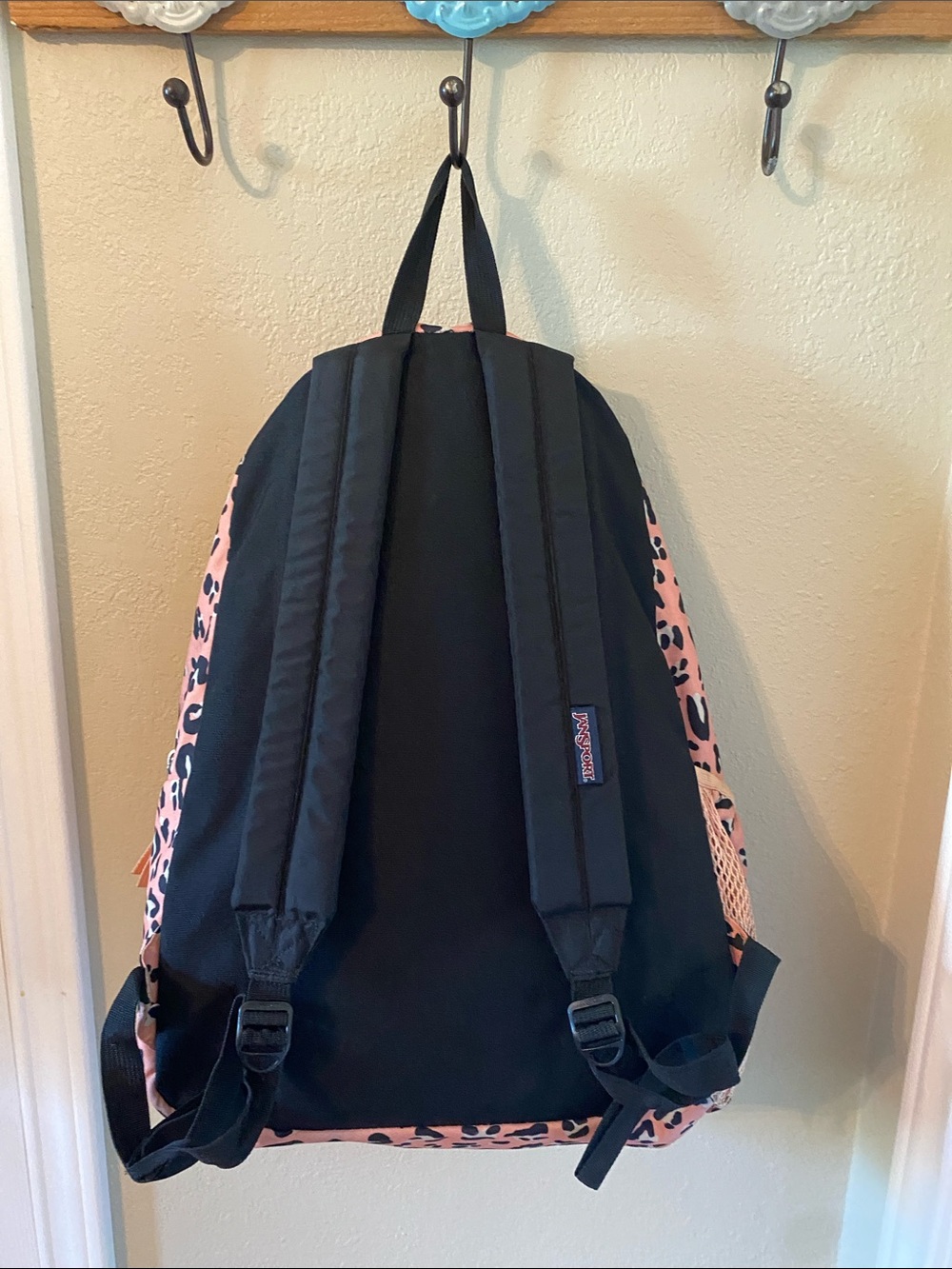 Jansport Pink and Black Leopard Print Backpack - Picture 2 of 9